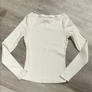 Universal Thread White Ribbed Long Sleeve Boatneck Top